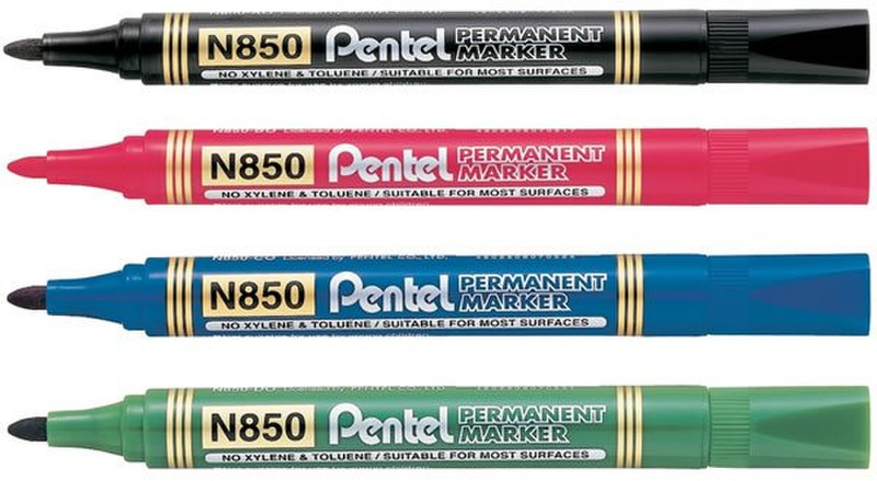 Pentel N850 Черный, Синий, Зеленый, Красный 4шт перманентная маркер