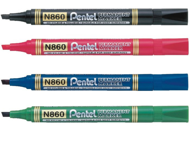 Pentel N860 Черный, Синий, Зеленый, Красный 4шт перманентная маркер