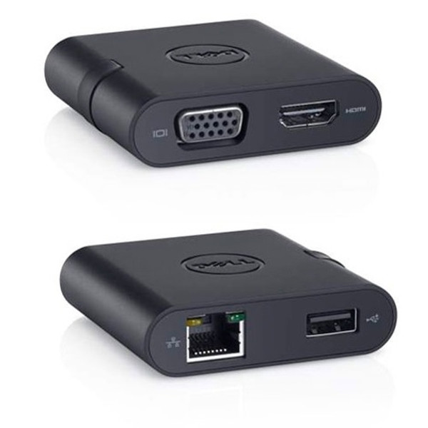 DELL 470-ABBH USB VGA, USB 2.0, RJ-45, HDMI Черный кабельный разъем/переходник