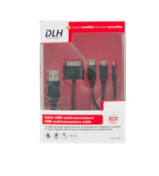 DLH USB Multi-Connect Cable Smartphone USB Nokia/Apple 30-pin/Micro USB/Mini USB Black