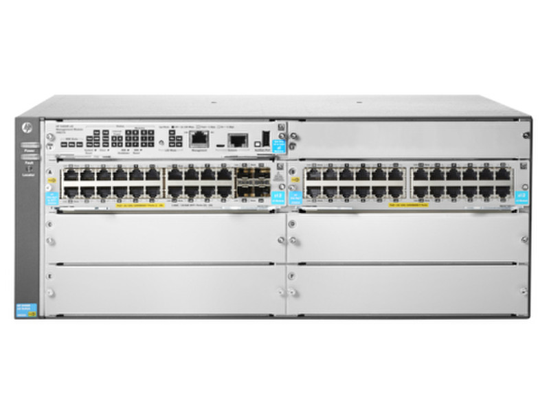 Hewlett Packard Enterprise 5406R 44GT PoE+ & 4-port SFP+ (No PSU) v3 zl2 Управляемый L3 Gigabit Ethernet (10/100/1000) Power over Ethernet (PoE) 4U Серый