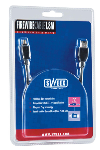 Sweex FireWire Cable 4P/6P 1.8M firewire cable