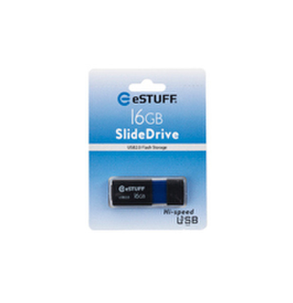 eSTUFF 16GB USB 2.0 16ГБ USB 2.0 Черный, Синий USB флеш накопитель