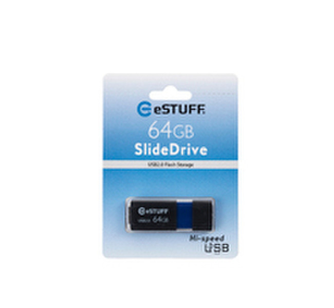 eSTUFF 64GB USB 2.0 64ГБ USB 2.0 Черный, Синий USB флеш накопитель