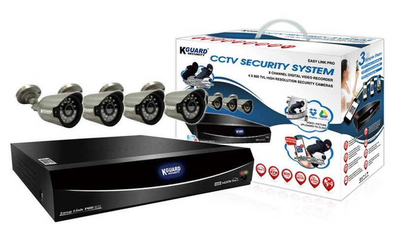 Kguard EL822-CKT005 CCTV security camera Innen & Außen Geschoss Schwarz, Edelstahl Sicherheitskamera