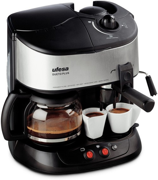 Ufesa CK7351 Dueto Plus Combi coffee maker 2л 4чашек Черный, Cеребряный