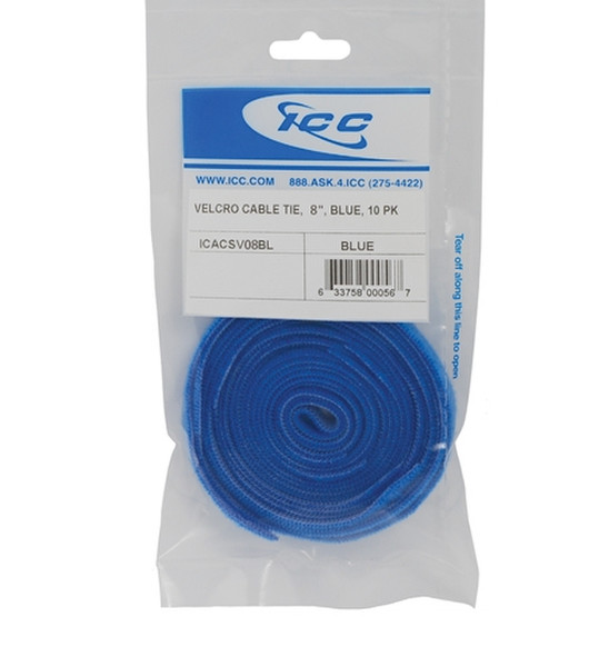 ICC ICACSV08BL Липучка Синий 10шт стяжка для кабелей