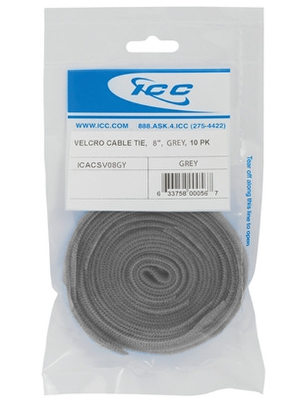 ICC ICACSV08GY Velcro Grau 10Stück(e) Kabelbinder