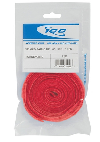ICC ICACSV08RD Липучка Красный 10шт стяжка для кабелей