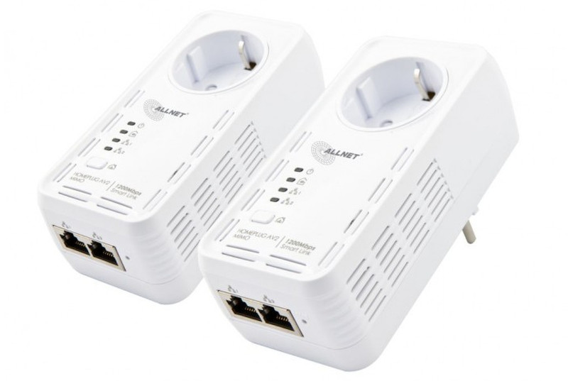 ALLNET 118597 1200Mbit/s Eingebauter Ethernet-Anschluss WLAN Weiß 2Stück(e) PowerLine Netzwerkadapter