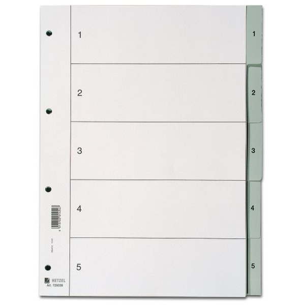 Rexel A4 PP-Ordnerregister 1-5 mit Deckblatt, Taben 5+1, grau