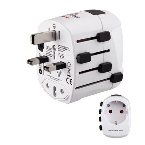 Hama World Travel Pro Universal Typ F (Schuko) Weiß Netzstecker-Adapter