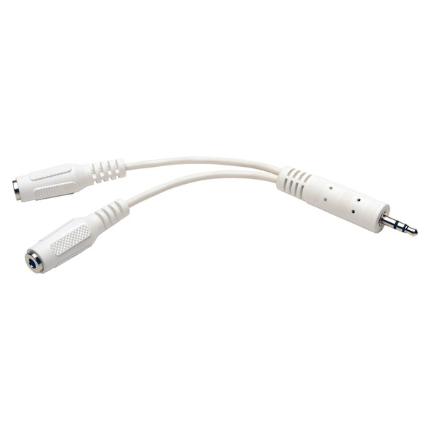 Tripp Lite 3.5mm Mini Stereo Cable adapter Y Splitter for Speakers and Headphones (M to 2x F) White, 6-in.
