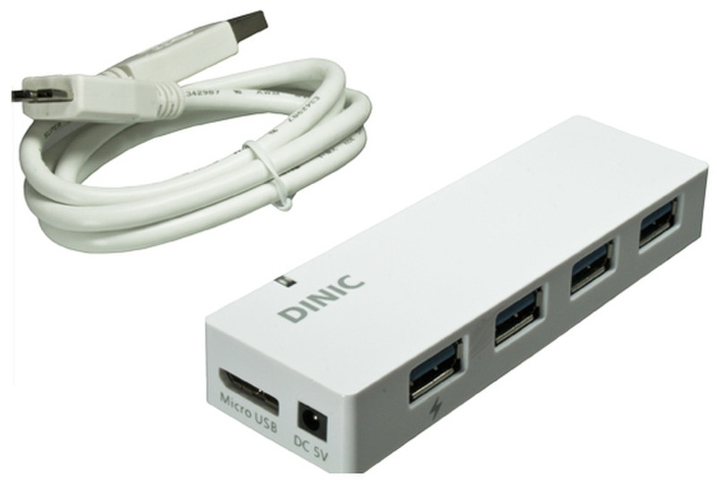 DINIC USB3-HUB-4 USB 3.0 (3.1 Gen 1) Type-A 5000Мбит/с Белый хаб-разветвитель