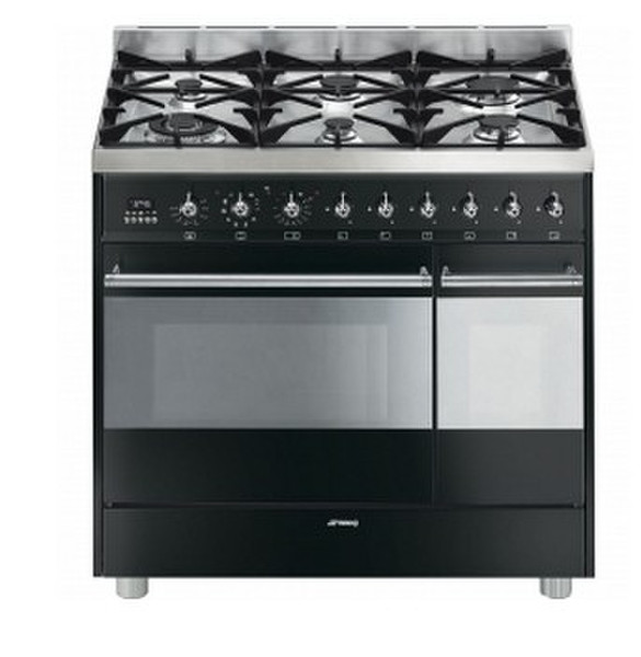 Smeg SY92PBL8 Freestanding Gas hob A Black cooker