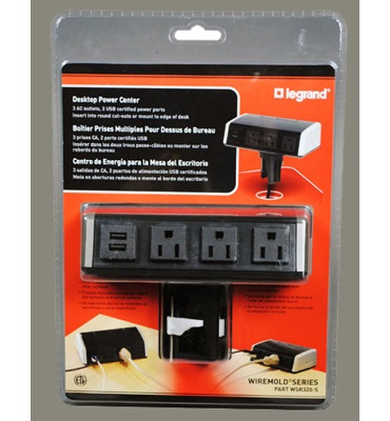 Legrand WSR320-S 3AC outlet(s) 1.8m Black surge protector