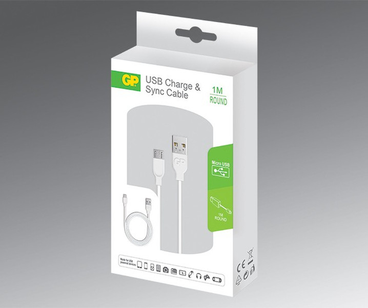 GP Batteries 1m, USB-A/USB Micro-B 1м USB A Micro-USB B Белый