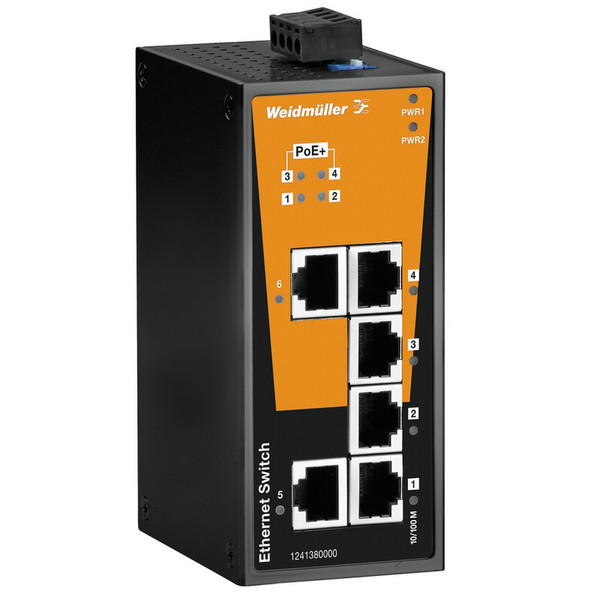 Weidmüller 1241380000 Неуправляемый Fast Ethernet (10/100) Power over Ethernet (PoE) Черный, Оранжевый сетевой коммутатор