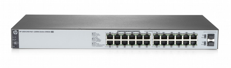 Hewlett Packard Enterprise 1820-24G-PoE+ (185W) Управляемый L2 Gigabit Ethernet (10/100/1000) Power over Ethernet (PoE) 1U Серый