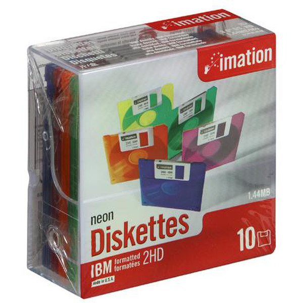 Imation 3.5" DS-HD IBM PC Fmtd Neon Diskettes 10pk