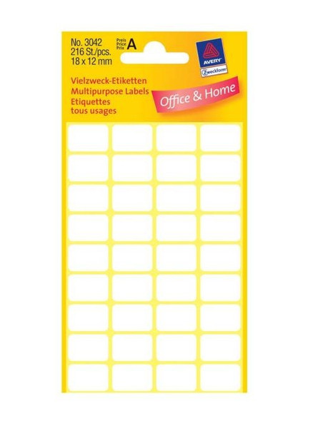 Avery Manual Labels, White, 18 x 12 mm self-adhesive label