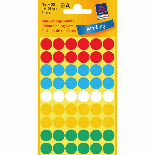 Avery Colour Coding Dots, Assorted Colours self-adhesive label