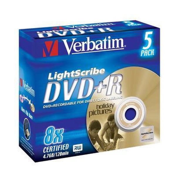 Verbatim DVD+R 4.7GB 8xspd JC 5pk LightScribe