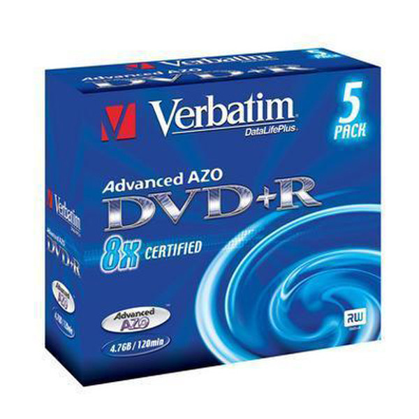 Verbatim DVD+R Matt Silver 4.7GB 8x 5 Pack Jewel Case