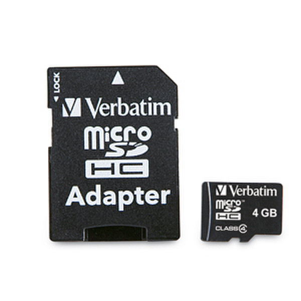 Verbatim microSDHC Card & Adapter - 4GB 4GB MicroSDHC memory card