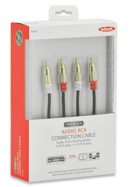 Ednet 5m RCA x 2 m/m 5м 2 x RCA 2 x RCA Черный аудио кабель