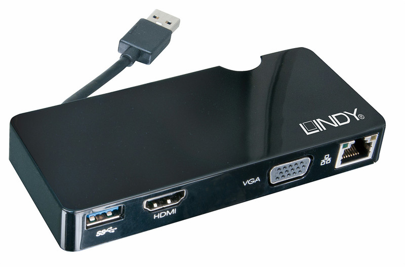 Lindy 43181 USB 3.0 (3.1 Gen 1) Type-A Черный док-станция для ноутбука