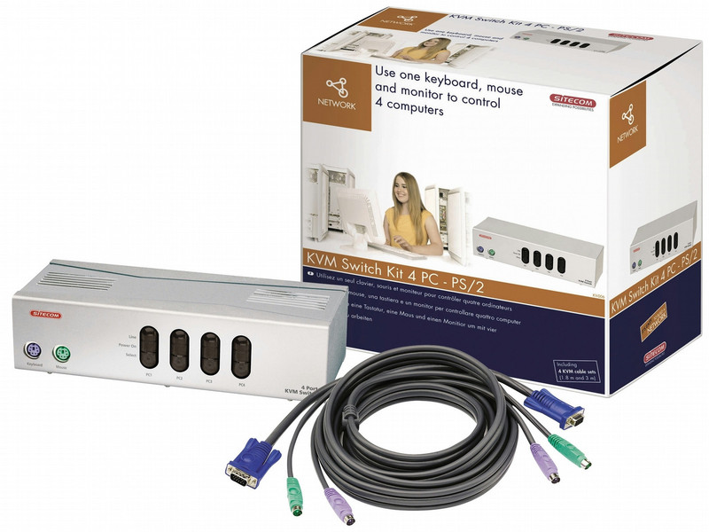 Sitecom Network KVM Switch Kit - For 4 PC's w/Cables Sets Tastatur/Video/Maus (KVM)-Switch