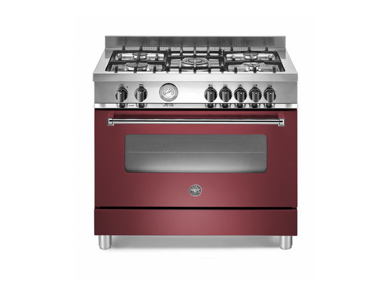 Bertazzoni A90 5 MFE XE VI Freistehend Gas hob Burgund, Edelstahl Küchenherd