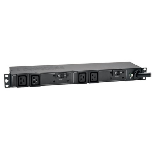 Tripp Lite 5/5.8kW Single-Phase 208/240V Basic PDU, 4 C19 Outlets, NEMA L6-30P Input, 12 ft. Cord, 1U Rack-Mount