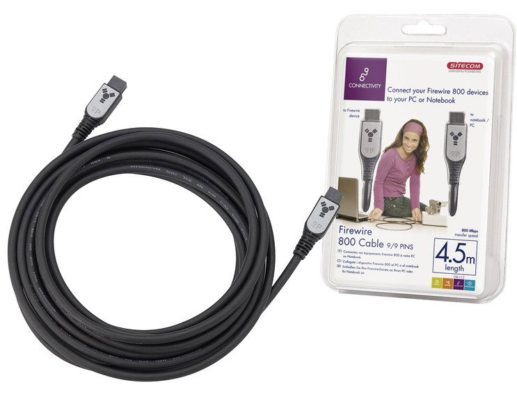 Sitecom FW-113 Firewire 800 Cable 9/9 pin 4.5m 4.5м Черный FireWire кабель