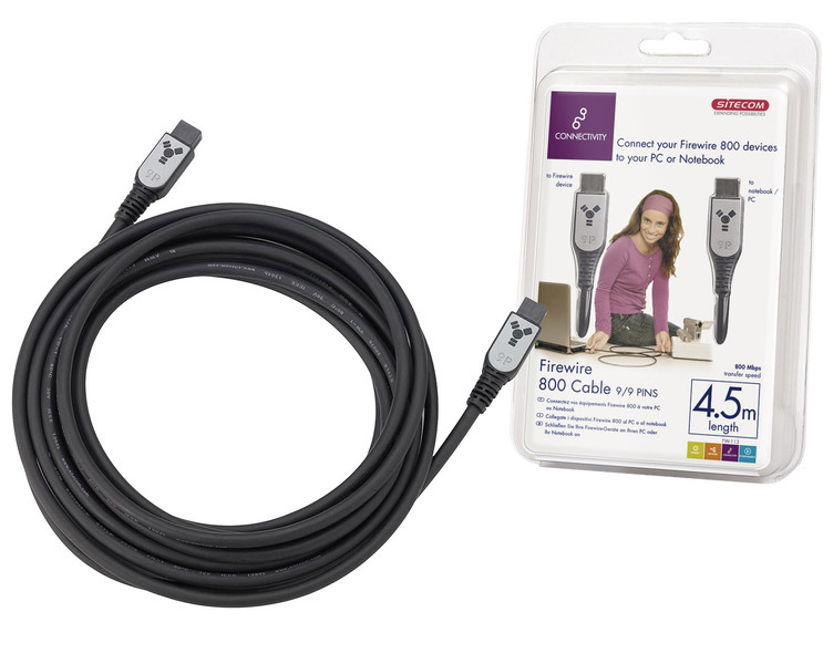 Sitecom FW-113 Firewire 800 Cable 9/9 pin 4.5m 4.5m Schwarz Firewire-Kabel