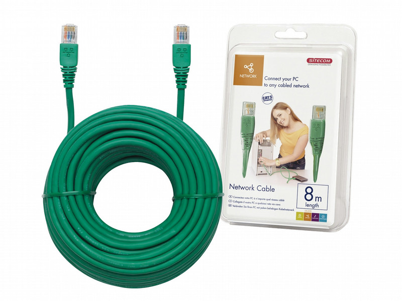 Sitecom Network Cable 8m, Green 8m Green networking cable