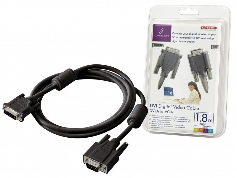 Sitecom DVI Analogue video cable DVI-A <> VGA 1.8m 1.8m Schwarz