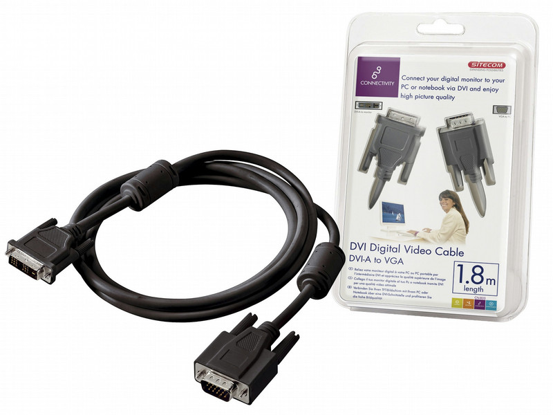 Sitecom DVI Analogue video cable DVI-A <> VGA 1.8m 1.8m Black