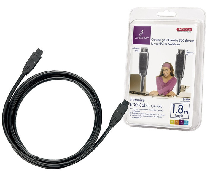 Sitecom Firewire 800 cable 9/9 pin - 1.8m 1.8м Черный FireWire кабель