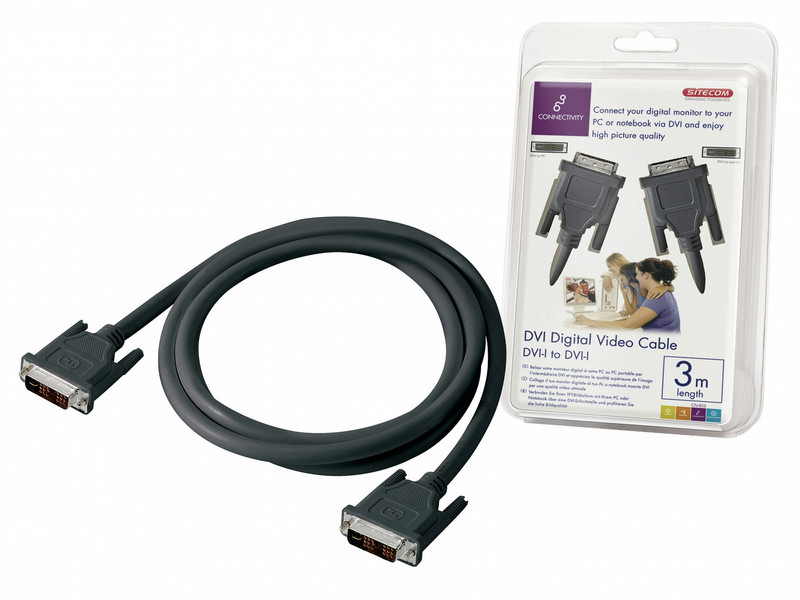 Sitecom DVI Digital video cable - DVI-I <> DVI-I 3.0m 3m Black DVI cable
