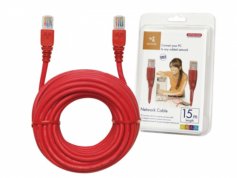 Sitecom Network Cable 15m Red 15m red networking cable