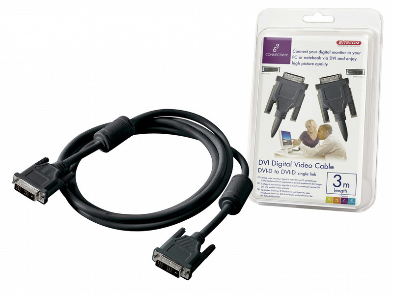 Sitecom DVI Digital video cable - DVI-D <> DVI-D single link 3m 3m Schwarz DVI-Kabel