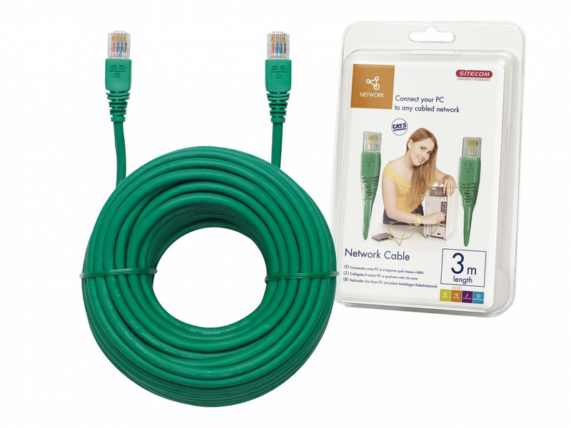 Sitecom Network Cable 3m Green 3m green networking cable
