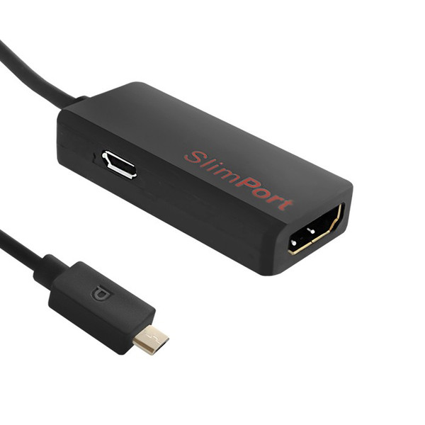 Qoltec 50539 Slim Port HDMI, Micro USB Черный кабельный разъем/переходник
