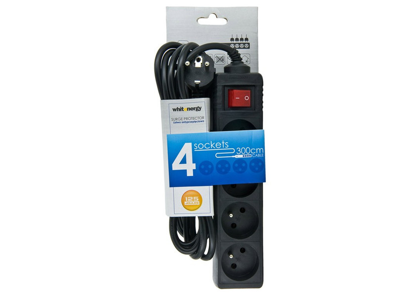 Whitenergy 08405 4AC outlet(s) 220-250V 3m Black surge protector
