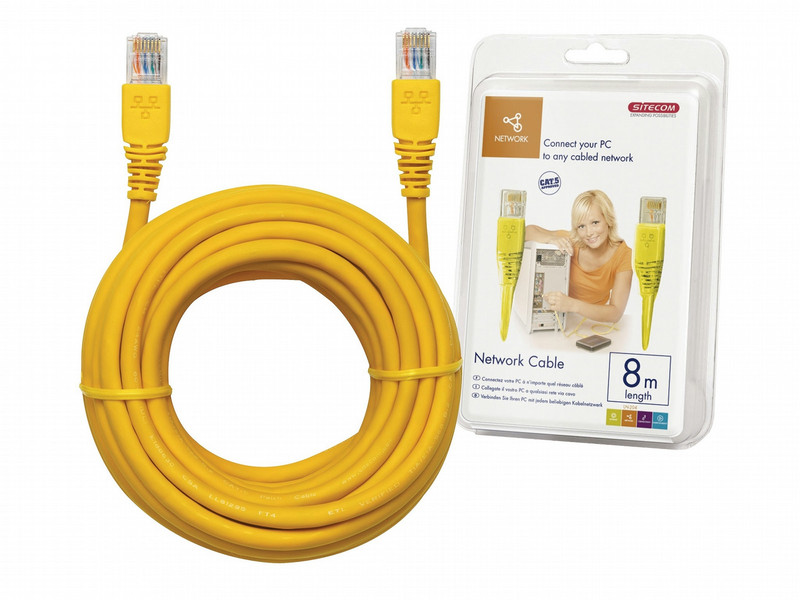 Sitecom Network Cable 8m, Yellow 8м Желтый сетевой кабель
