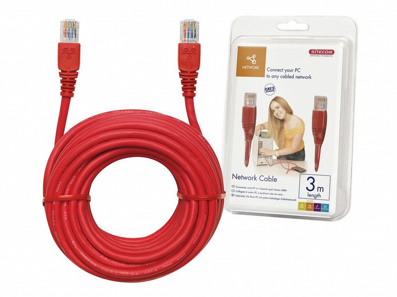 Sitecom Network Cable 3m, Red 3m Red networking cable