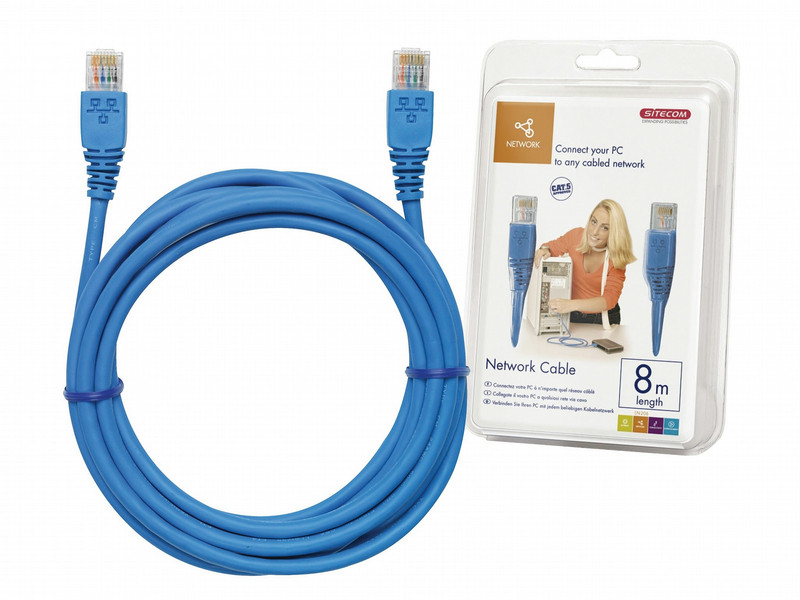 Sitecom Network Cable 8m, Blue 8m Blue networking cable