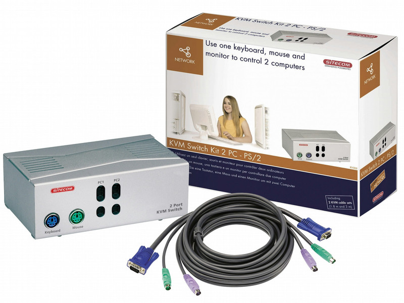 Sitecom Network KVM Switch Kit - For 2 PC's w/Cables Sets KVM переключатель